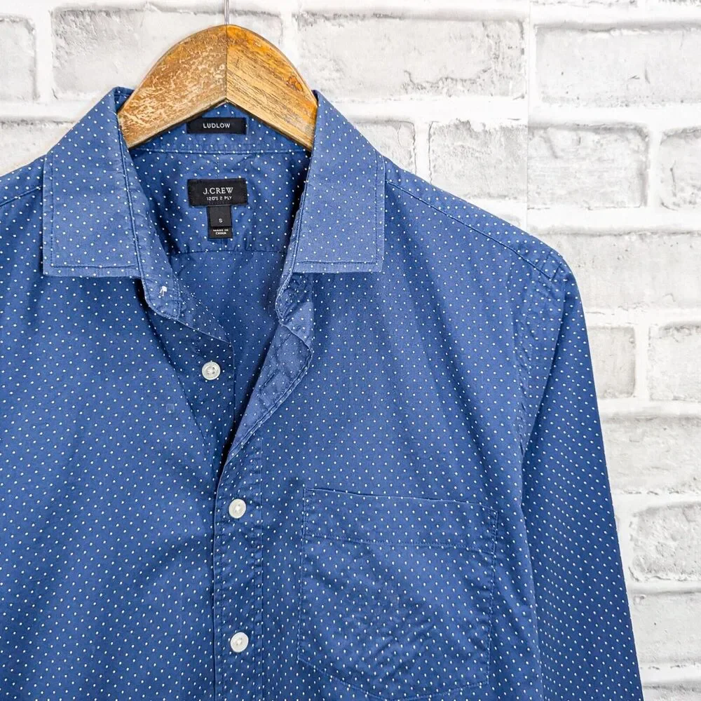 J. Crew Ludlow Men's Button up Shirt Blue w Mini Polka dot size Small